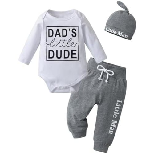 Baby Boy Clothes Set Newborn Long Sleeve Dad's Little DUDE Print Tops Pants Hat Infant Boys 3Pcs Outfit Sets