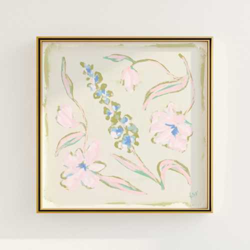 Pink & Blue Floral Wall Art | Modern Southern Botanical Print | Grandmillennial Digital Download | Elegant Preppy Chinoiserie Decor