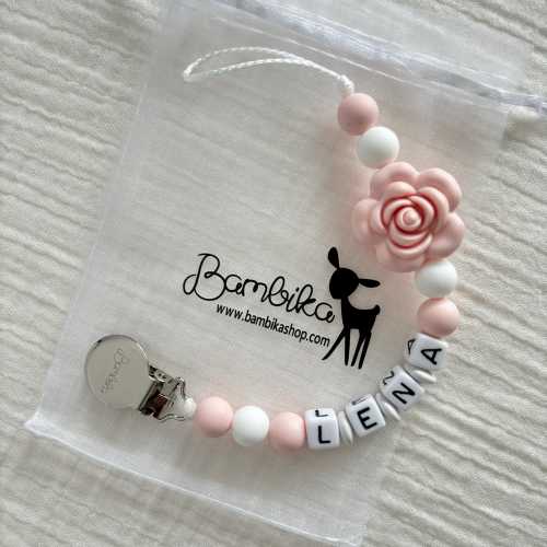 Personalized Rose Pacifier Clip | Soother Clip Baby Girl | Custom Paci Clip | Soother Clip with Name | Flower Girl | Flower | Lena