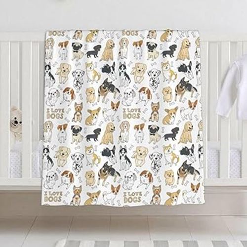 Dog Baby Blanket for Boys Girls, Toddler Newborn Nursery Soft Warm Cozy Bed Blanket Dog Print Shower Gift 30x40 Inches