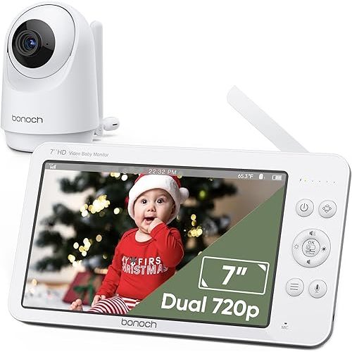bonoch MegaView Baby Monitor with Camera and Audio, 7" 720P HD Video Baby Monitor No WiFi, 6000mAh Battery, VOX Mode, Auto Night Vision, Hack Proof, Remote PTZ, 8 Lullabies Baby Camera Monitor