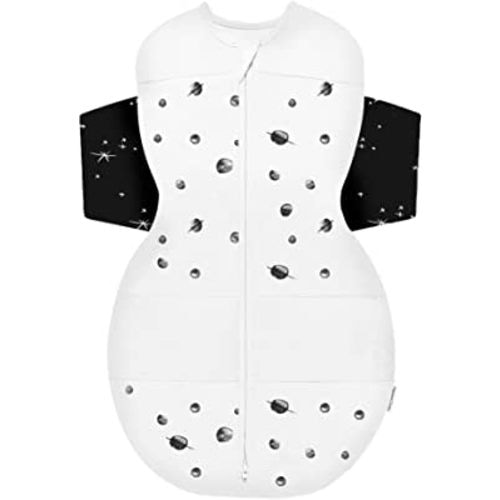 Happiest Baby SNOO Sleep Sack - 100% Organic Cotton Baby Swaddle Blanket - Doctor Designed Promotes Healthy Hip Development (Ivory Planets Black Wings, Small)