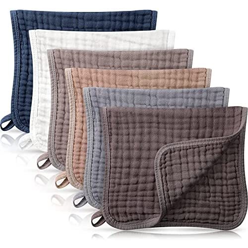 Irenare 6 Pieces Large 20 x 10 Inch Muslin Burp Cloths Multi-Colors Muslin Washcloths Baby Burping Cloth Diapers 6 Absorbent Layers Muslin Face Towels for Baby (Simple Colors)
