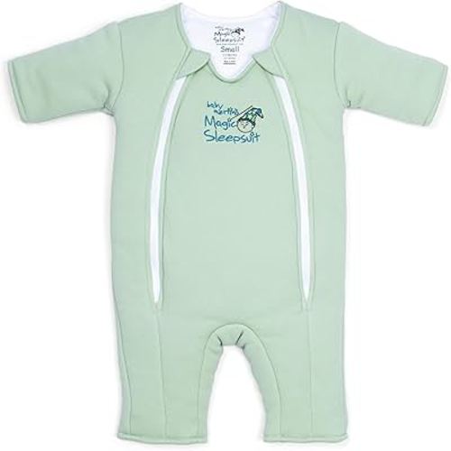 Magic Sleepsuit Baby Merlin's Cotton Baby Swaddle Transition Product - Soft and Cozy Design, Double Zipper for Easy Diaper Changes, Promotes Safe Sleep, 3-6 Months - Sage Green - Small 12-18lbs