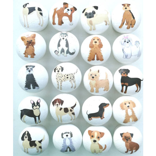Dog door knobs, handmade 40mm wooden drawer knobs with lots of cute dog breeds designs. Dog home decor door handles for dog lovers gift.