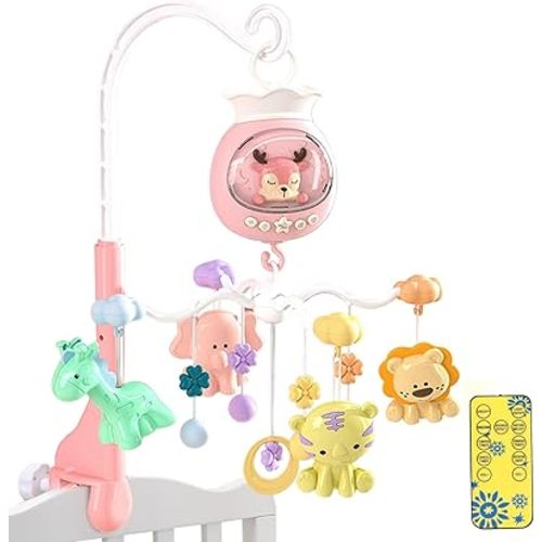 Baby Crib Mobile with Music and Lights, Mobile for Crib with Remote Control for Newborn Infants Girls and Boys