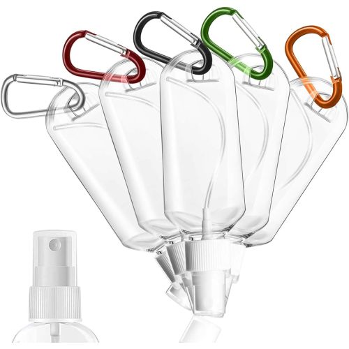 5PCS Travel Plastic Clear Keychain Spray Bottles, Leakproof Empty Squeeze Container Refillable Travel Sprayer Bottles with Keychain for Cosmetics Toiletries Liquids (60ml/2oz)