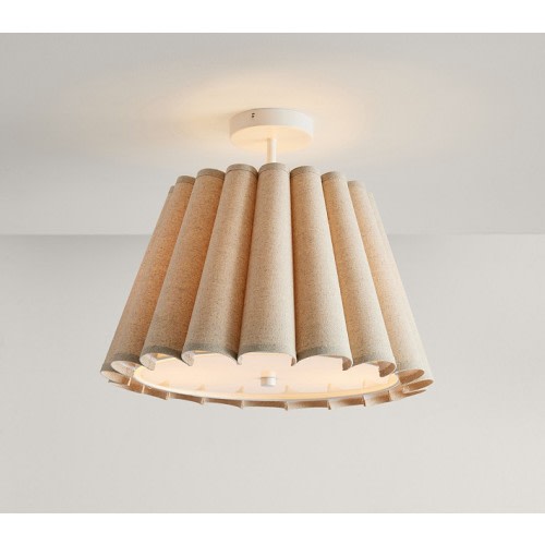 Natural Linen Fluted Semi Flush Mount (19")