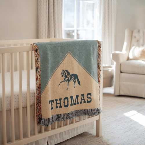 Personalized Cowboy Woven Baby Blanket, Western Cowboy Boys Blanket, Heirloom Blanket, Newborn Name Blanket, Baby Name Blanket, Woven Throw