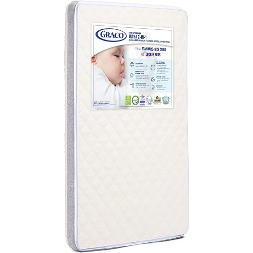 Graco Ultra 2-in-1 Premium Dual-Sided Crib & Toddler Mattress - 2021 Edition, GREENGUARD Gold and CertiPUR-US Certified, 100% Machine Washable, Water-Resistant Cover, Dual-Comfort for Infant & Toddler - Crib Mattresss