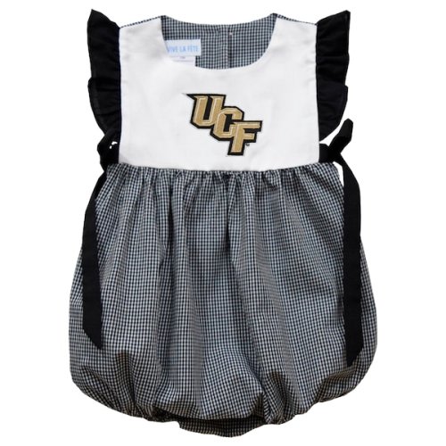 Girls Infant Vive La Fete Black UCF Knights Gingham Puffy Bubble Dress
