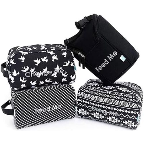 Easy Baby - Diaper, Bottle, and Supplies - Organizer Pouches - Change, Feed, and Dress Me (4 Pack Brooklyn) | Organizing Packing Tote Cubes for Baby Items | Good for Travel and Keeping Organized