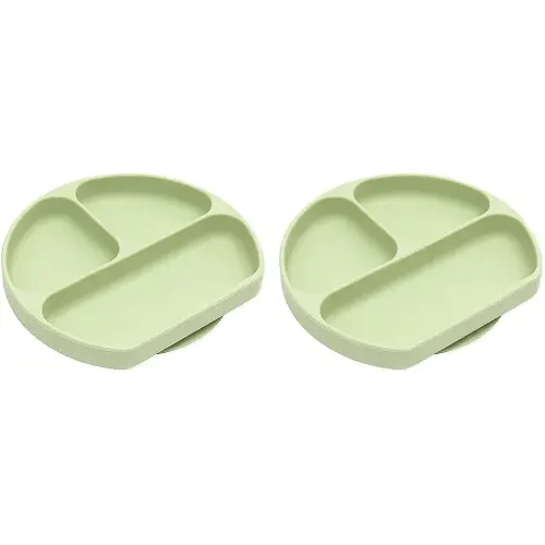 Bumkins Silicone Grip Dish, Suction Plate, Divided Plate, for Baby and Toddler, BPA Free, Microwave and Dishwasher Safe – Sage (Pack of 2)