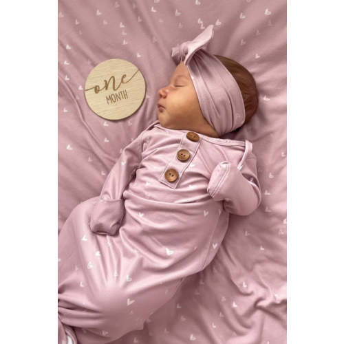 Tiny Hearts in Dusty Pink Newborn Baby Knot Gown & Hat Set