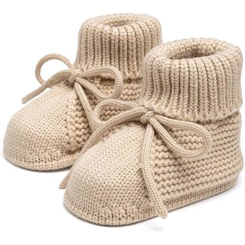 Meckior Baby Booties Newborn First Walkers Cozy Shoes Warm Hand Crochet Knit Soft Socks for Infant Boy Girl