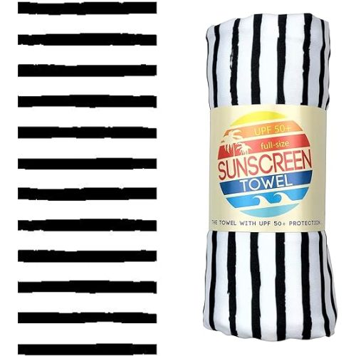 Luv Bug UPF Pool/Beach Towel, Sunscreen Towel, UV Protection, UPF 50+, Sand Free Absorbent & Quick Dry Swimming Towel for Beaches, Camping, & Travel (28.5" x 58.5", Black Stripe)