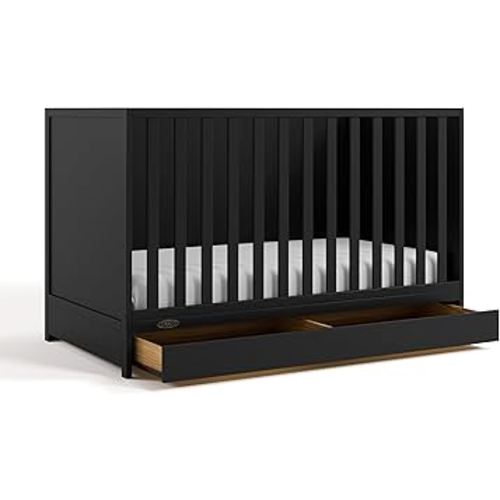 Graco Theo Convertible Crib with Storage Drawer (Black) – GREENGUARD Gold Certified with Drawer, Converts to Toddler Bed, Fits Standard Crib Mattress