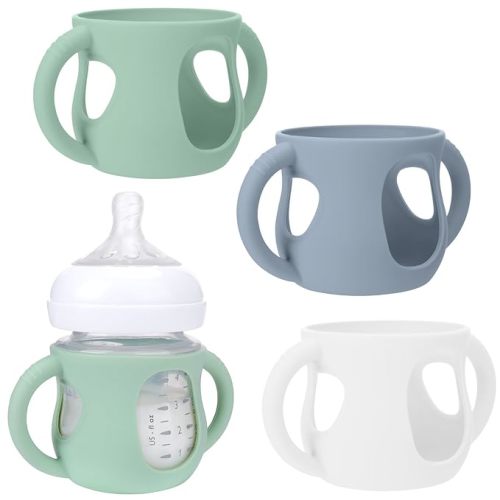 BUSOHA 3 Pack Silicone Sleeves for Avent Baby Bottles - Anti Breakage Baby Bottle Holder with Handle for Avent Natural Glass Baby Bottles,Compatible with Avent Baby Bottle,4 oz