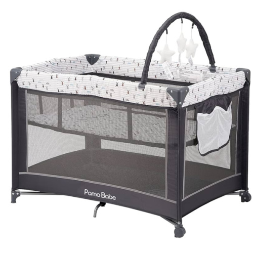 Pamo Babe Portable Playard,Sturdy Play Yard with Padded Mat and Toy bar with Soft Toys