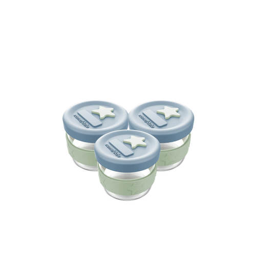 Silicone & Glass Baby Food Storage Containers 3PK 120ml - Cerulean Sage - Puree Containers - Freezer Safe