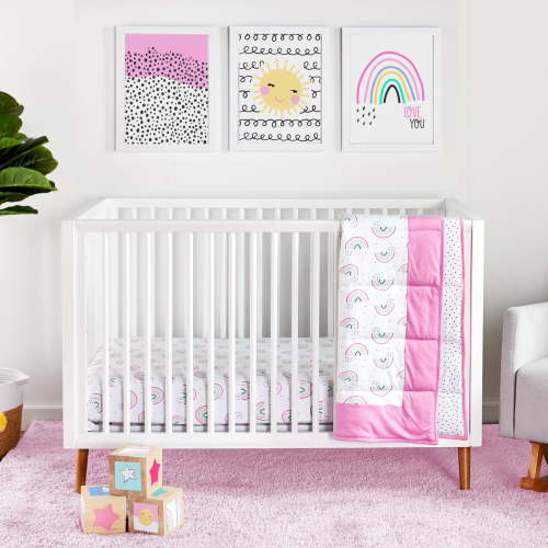 Little Star Organic Pure Cotton 3 Pc Crib Bedding Set for Newborn Baby, Pink
