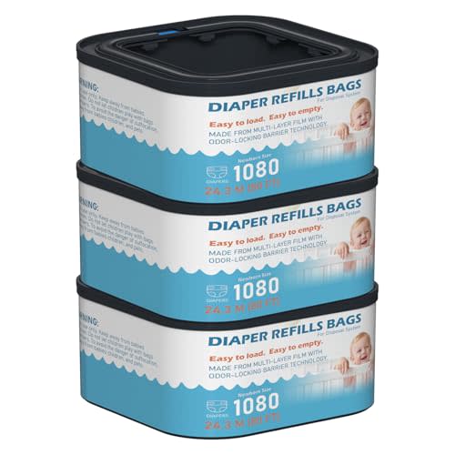 Jumbo+ Square Refills Disposal Bags Refill Compatible with Diaper Genie Compact and Select Pails (Not Fit Classic Version Pails), Hold Up to 1080 Newborn-Sized Diapers Per Refill, Pack of 3