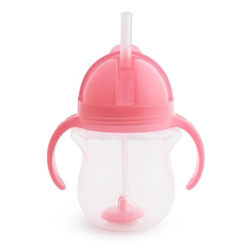 Munchkin® Any Angle™ Weighted Straw Trainer Cup with Click Lock™ Lid, 7 Ounce, Pink - 1 Count (Pack of 1)