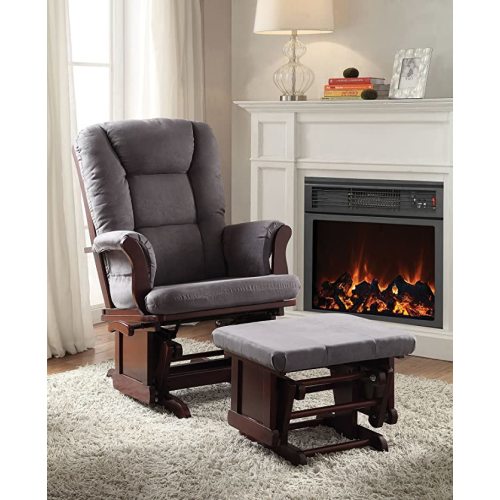 Acme 2 Piece Aeron Glider Chair & Ottoman, Gray & Cherry