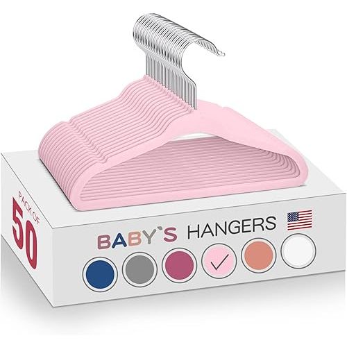 Baby Velvet Hangers 50pack-11“Inch Non Slip Kids Hangers for Infant/Toddler Pink Hangers