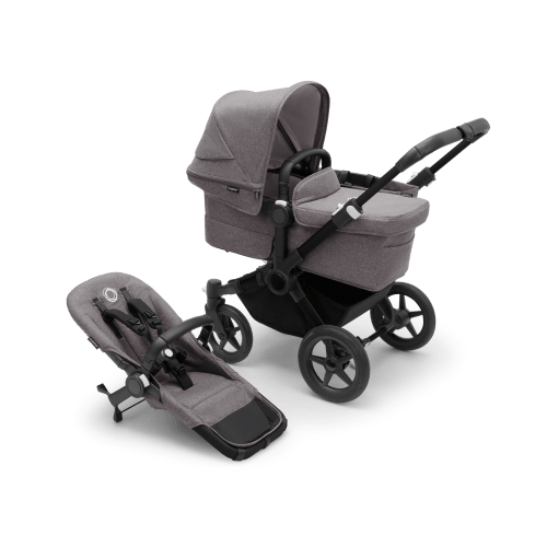 Bugaboo Donkey 5 Mono bassinet and seat stroller black base, grey mélange fabrics, grey mélange sun canopy