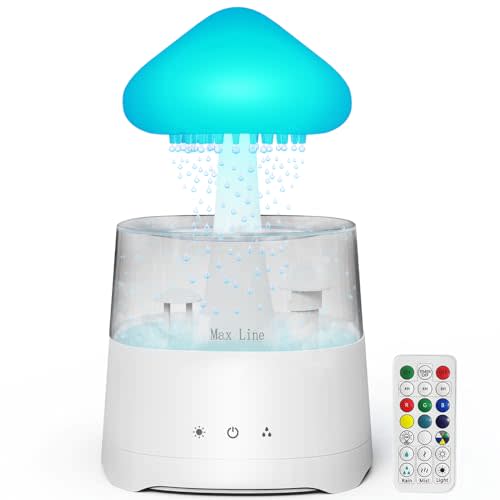 Diffuserlove Cloud Humidifier Rain Water Drip Diffuser Humidifier 450ML with Remote Mushroom Lamp Humidifier Rain Sounds Humidifier Air Humidifiers for Bedroom Desk