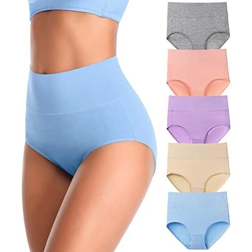 K-CHEONY Women's Underwear High Waisted Cotton Briefs Breathable Full Coverage Panties Multipack Regular and Plus Size
