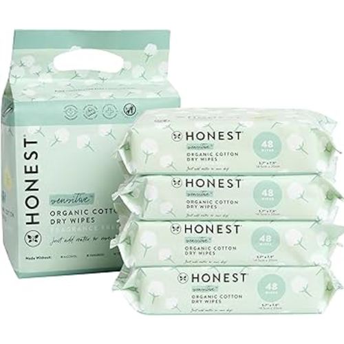 The Honest Company - Dry Baby Wipes | 100% Organic Cotton, Gentle, Disposable | 192 Count