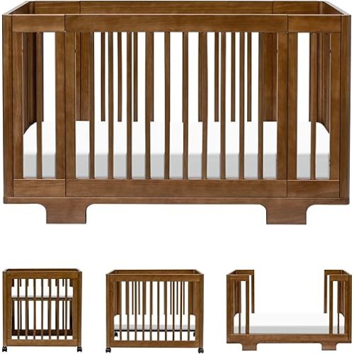 Babyletto Yuzu Convertible All-Stages Bassinet, Midi, Standard Crib in Natural Walnut, Greenguard Gold Certified, Portable & Adjustable with Conversion Kits and Pads Included