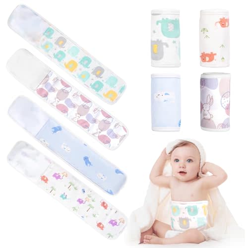 FAMJOALE 4Pcs Baby Infant Umbilical Cord Belly Bands Cartoon Cotton Soft Baby Belly Belt, Newborn Belly Button Wrap, Baby Tummy Wrap for Protection, Baby Gifts for 0 to 12 Months(Multi-Specification)