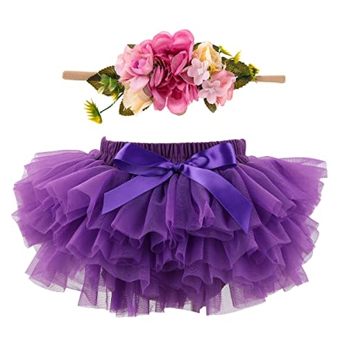 HOOLCHEAN Infant Toddler Baby Girls Super Soft Fluffy Tutu Skirt and Headband Set with Diaper Cover Bloomer
