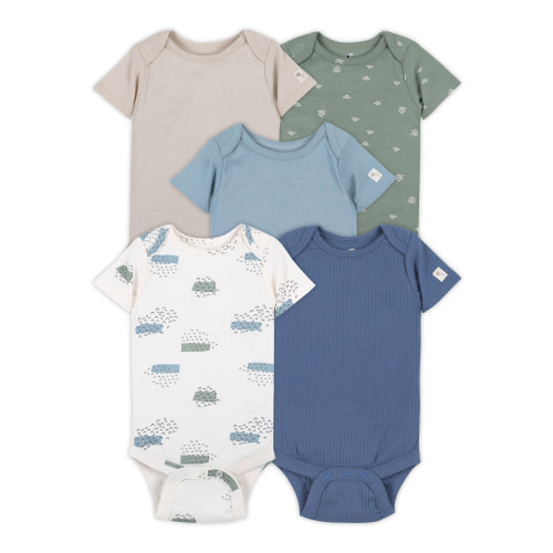 Little Star Organic Baby Boy 5Pk Short Sleeve Bodysuits, Size Newborn-24M