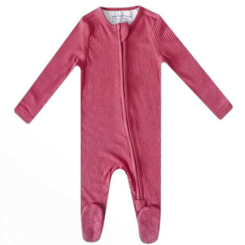 Rib Knit Zip-Up Footie Pajama - Berry