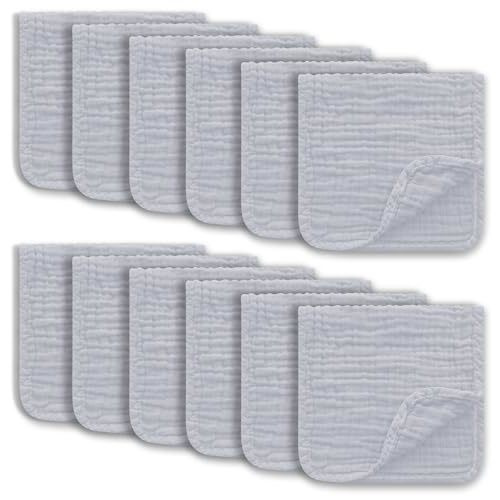 Ease Cubs Muslin Burp Cloths Large 100% Cotton Hand Washcloths for Boys & Girls, Baby Essentials Extra Absorbent and Soft Burping Rags for Newborn Registry (Slate, 12-Pack, 20" X10")