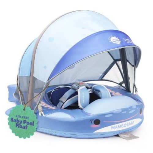 Mambobaby Sunny Navigator Baby Pool Float with Canopy -Whale Blue