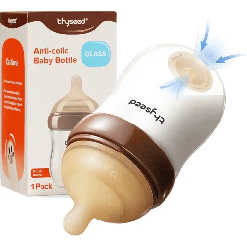 Thyseed Glass Natural Anti-Colic Baby Bottles | Newborn Breast Like Nursing Bottle for Breastfed Babies with Nipple(0-1 Months),5oz,1pack