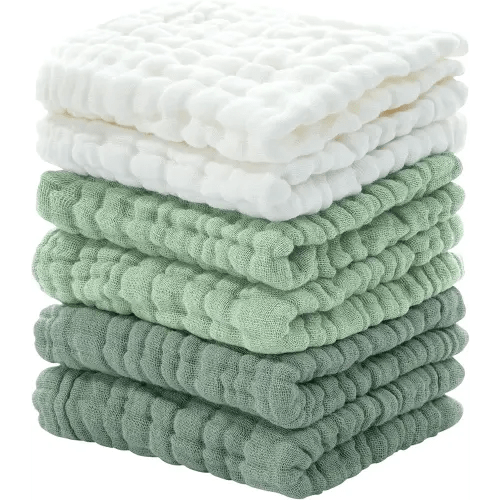 Looxii Muslin Baby Washcloths 6 Pack, 100% Cotton Baby Wash Cloths for Baby Face Body, 12x12 inches Large Soft Absorbent Face Towels for Newborns Gradient Green