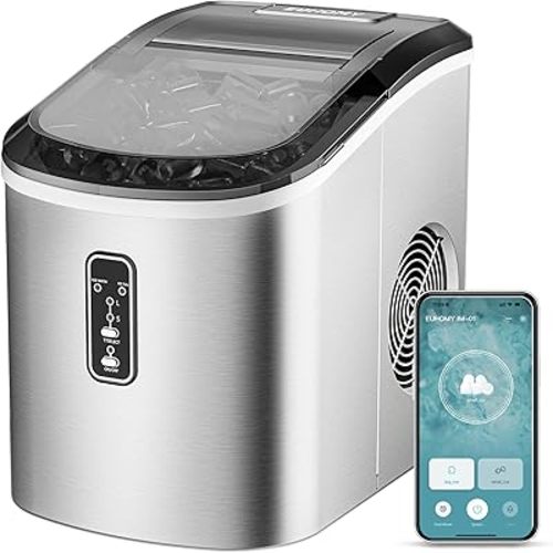 EUHOMY Smart Ice Makers Countertop -26lbs in 24 Hours, 9 Cubes Ready in 8Mins, Self-Cleaning Countertop Ice Maker, Portable Ice Maker with Ice Scoop and Basket, Perfect for Home/Kitchen/Office(Sliver