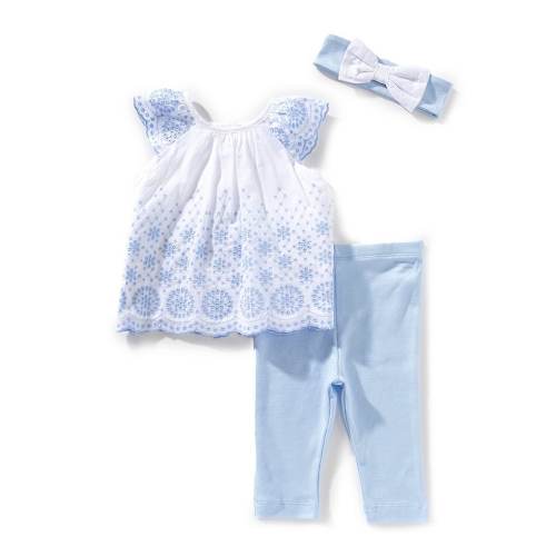 Little Me Baby Girls 3-12 Months Flutter-Sleeve Eyelet-Embroidered Tunic Top & Solid Leggings Set