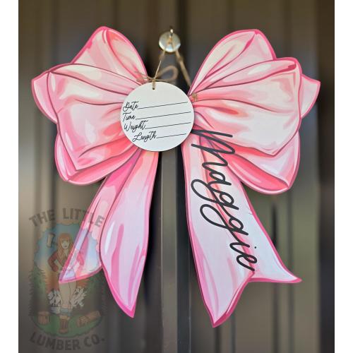 Bow Printed Custom Personalized Name Sign | Hospital Door Hanger | Coquette Bow Announcement | Custom Baby Name Sign | Name Signs | Pink Bow
