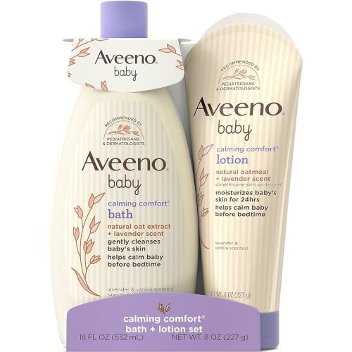 Aveeno Baby Calming Comfort Bath & Lotion Set, Nighttime Baby Skin Care Products with Natural Oat, Lavender & Vanilla Scents, Paraben-, Phthalate- & Phenoxyethanol-Free, 2 Items