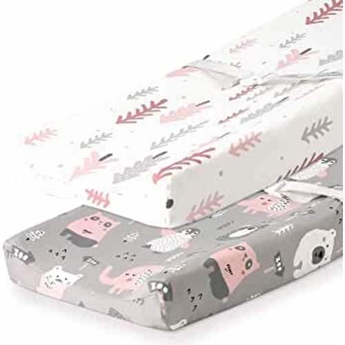 Stretchy Changing Pad Covers BROLEX 2 Pack Jersey Knit Change Pad Covers for Girls Boys,Jungle Animals