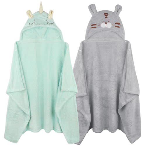 Baby Bath Towels Toddler Bath Towel Baby Hooded Towel for Boy Girl 0-5 Years, Absorbent & Soft Hooded Toddler Towels Baby Towels with Hood, 2-Pack Toddler Beach Towel Large 50'' x 32'' (Green&Grey)