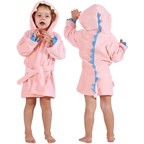 MICHLEY Girls Boys Robe Cotton Towel Baby Animal Dinosaur Style Hooded Bathrobe