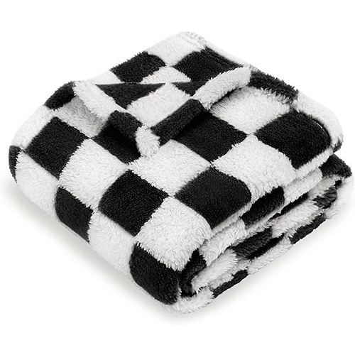 HOMRITAR Checkered Baby Blanket for Boy Girls Ultra Soft Fluffy Fuzzy Toddler Blankets with 3D Chessboard Grid Warmer Comfort Reversible Bed Blanket for Winter 350GSM Black 30 x 40 Inch